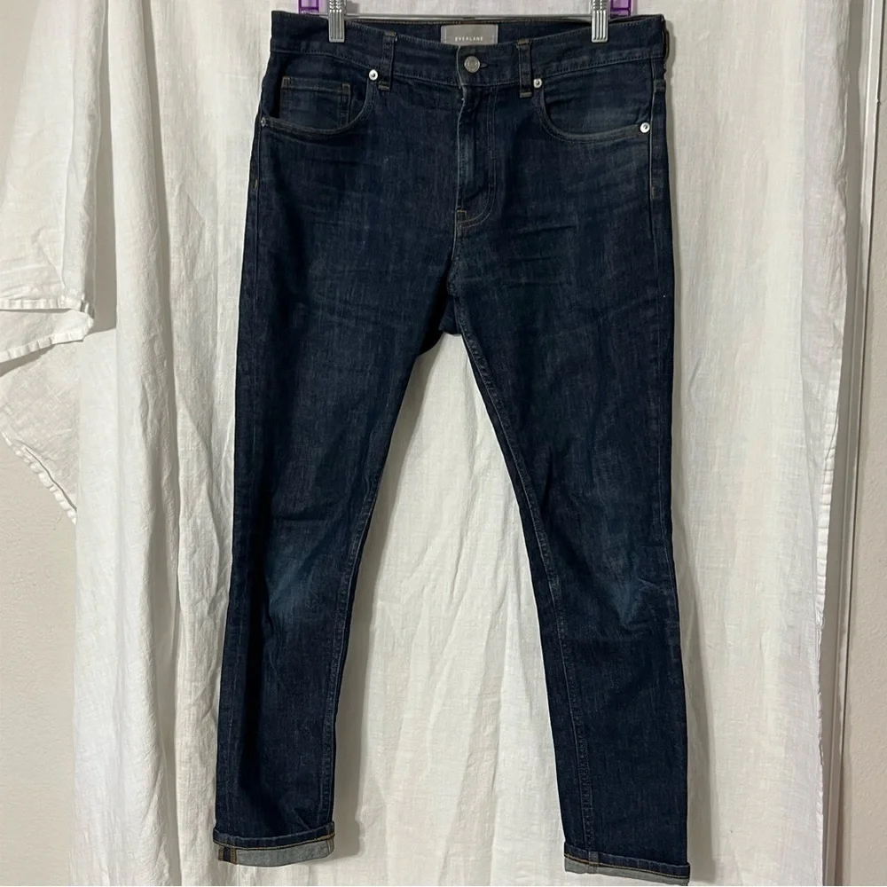 Everlane Men’s Size 32x30 Jeans Skinny Dark Blue Denim Stretch Cotton Ca…